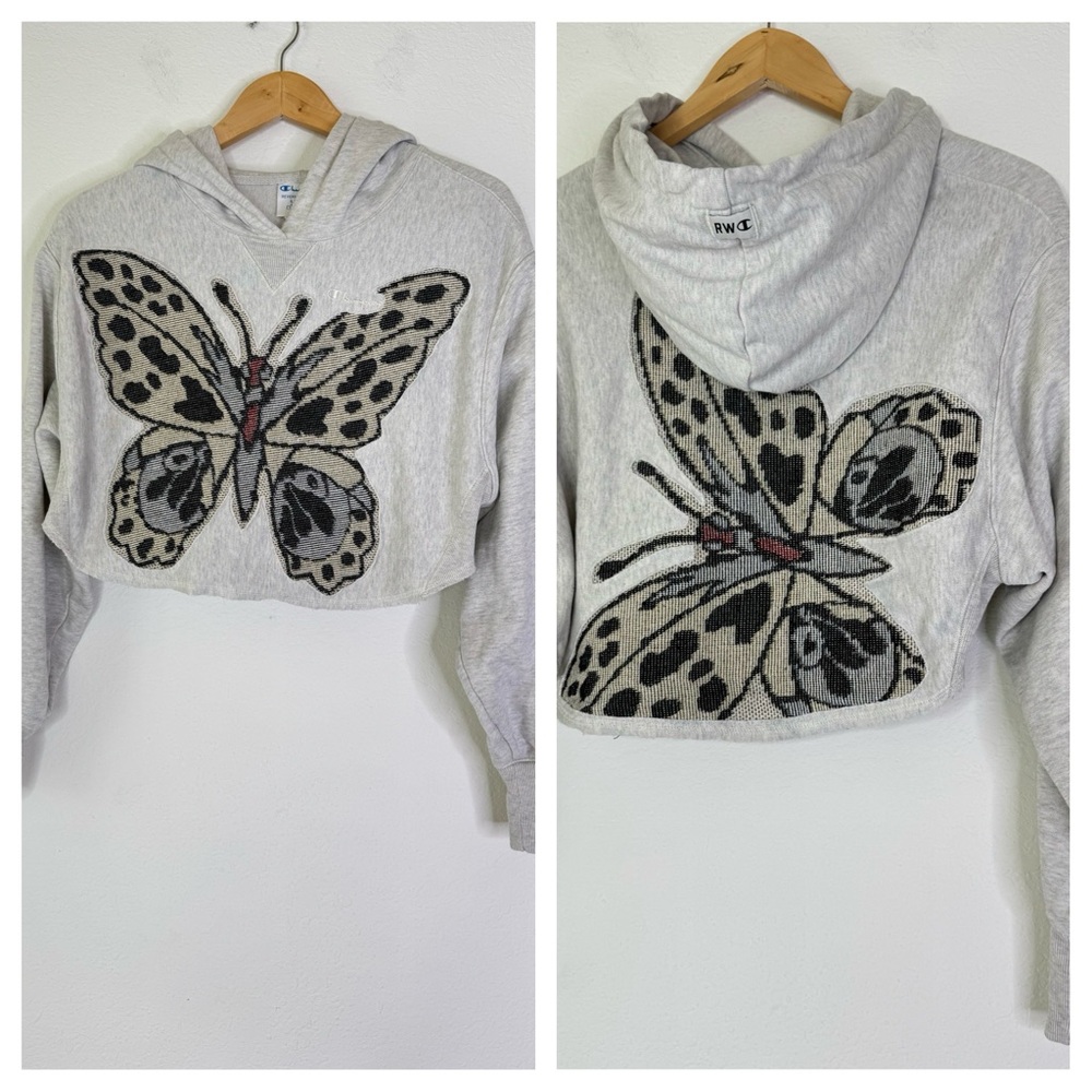Reverse Appliqué Cropped Butterfly Hoodie